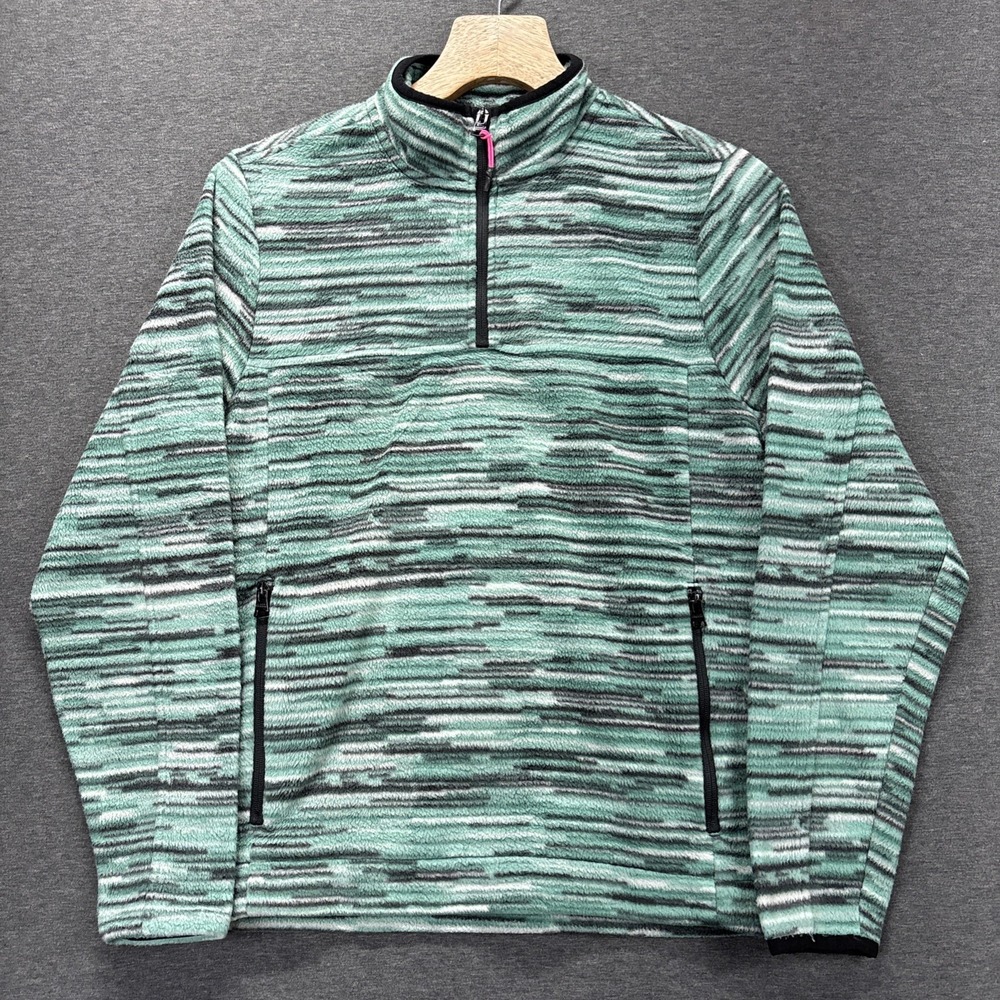 Chubbies Teal Blue Stripe Fleece 1/4 Zip Pullover Womens Small Top Outdoor Hike